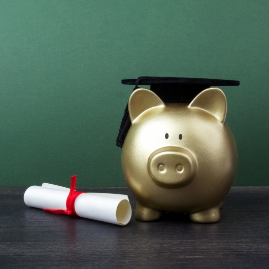 Piggy bank with diploma